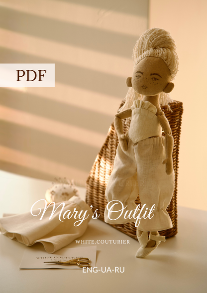 Doll Mary Outfit Sewing Pattern — Skirt, Pants, Top & Shoes